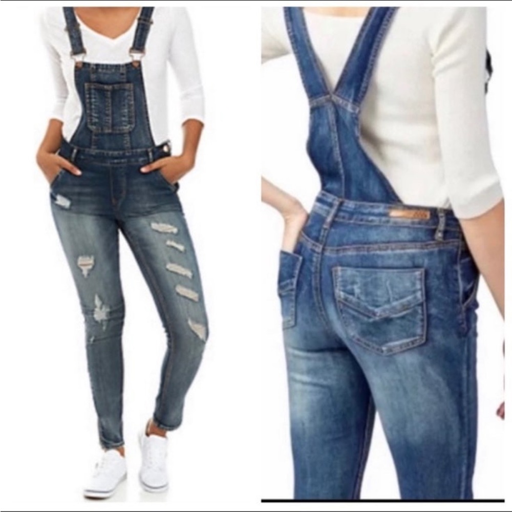 DOLLHOUSE Distressed Denim Skinny Overalls